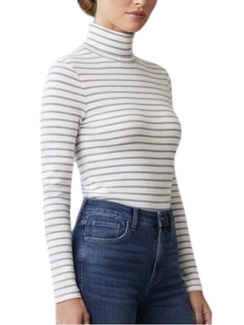 BANANA REPUBLIC Threadsoft Striped Turtleneck Ivory Grey Size XS Tailored